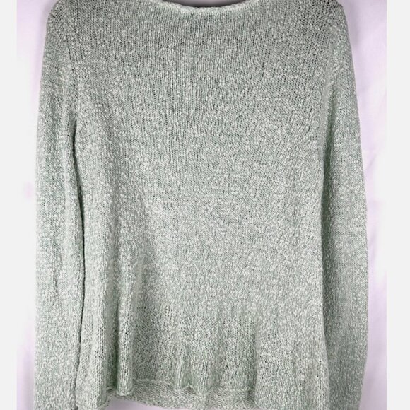 Eileen Fisher Light Green Pullover Cotton Sweater Womens L Open Weave - Picture 2 of 6